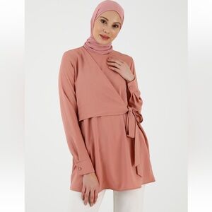 Dark Powder Pink‎ Crew neck front tie Tunic Size 14